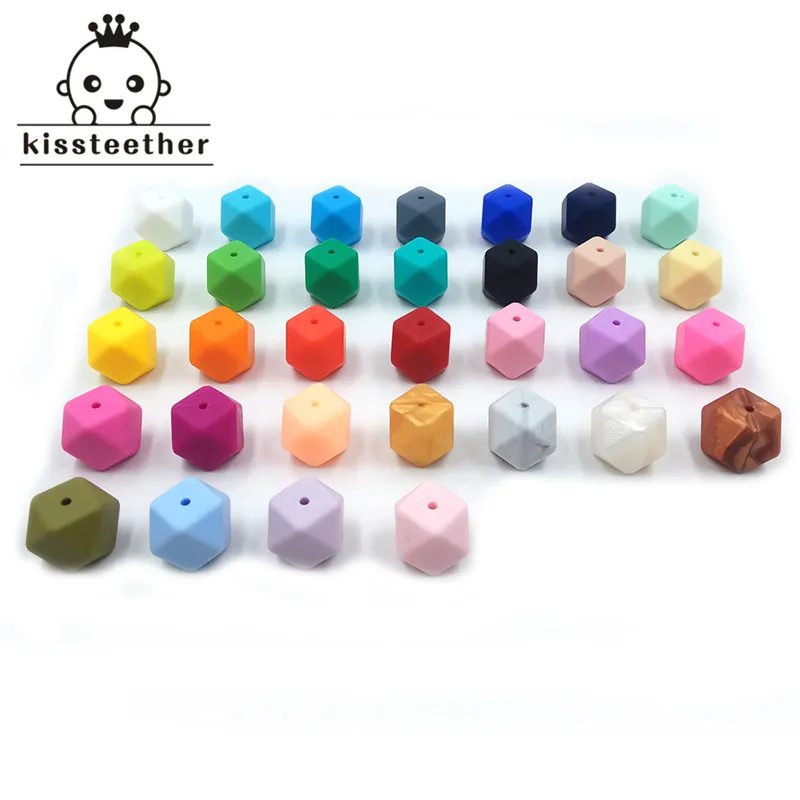 Grânulos de silicone para mordedor mix cores 17mm geométrico/hexágono diy bebê mordedores jóias colar/pulseira bebê mordedor