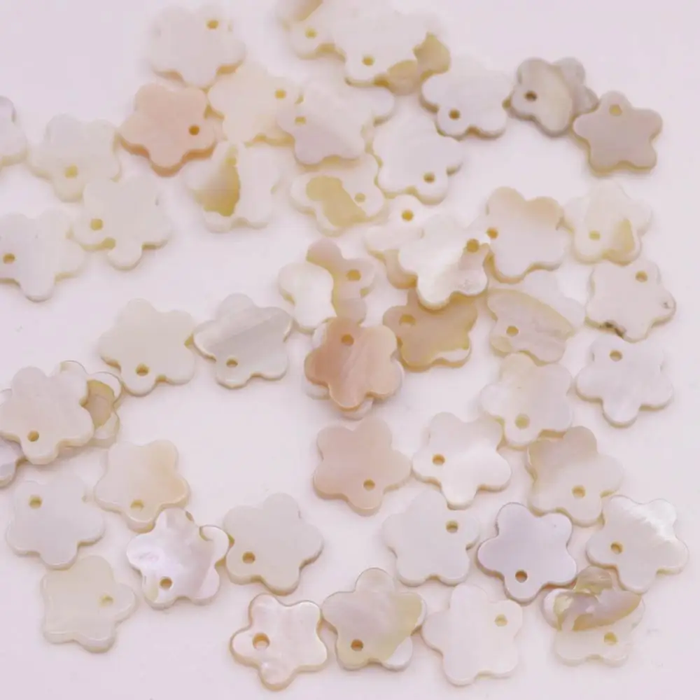 50 PCS 11mm Flower Shell Natural Beige White Mother of Pearl Loose Beads Jewelry Pendant Earrings  Making Craft Charms