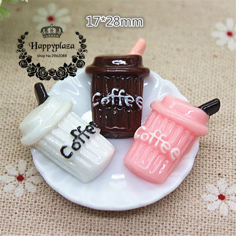 10pcs Cute Resin Fake Coffee Sippy Cup Miniature Food Art Flatback Cabochon DIY Craft Decoration,17*28mm