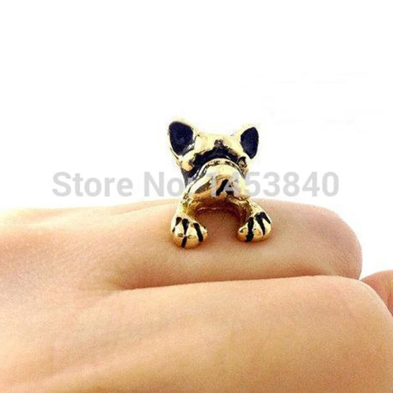 French bulldog ring Adorable Hugging French Bulldog Rings Free size  Retro Burnished Animal Dog Ring