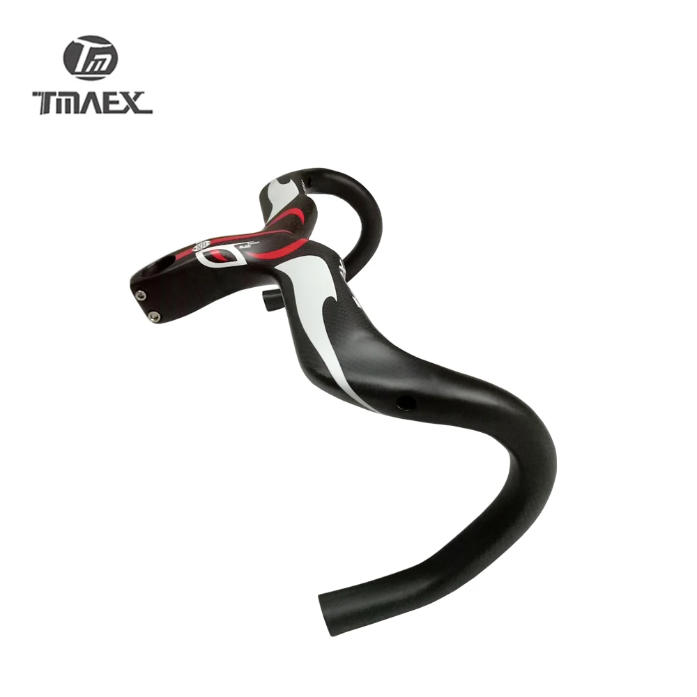 New Compact Type Road Bike 3K Full Carbon Bicycle Handlebars And Stem Integrated 400/420/440*90/100/110/120mm Red logo