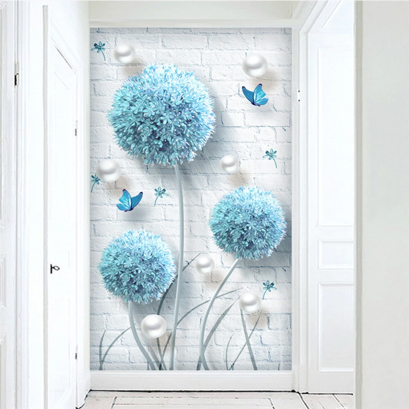 

Custom wallpaper Nordic minimalist blue dandelion jewelry entrance decoration painting papel de parede 3d wallpaper