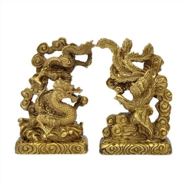 

China archaize brass decoration Dragon and phoenix statue