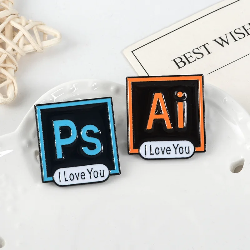 Cartoon PS AI Enamel Pins I Love You Photoshop Illustrator Button Badges Brooches Shirt bag hat Jewelry Gift for Lovers Trinket