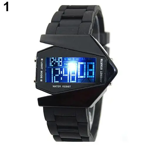 Cool Men\'s Oversized Design Light Digital Sports Plan Shaped Dial Electronics Wrist Watch