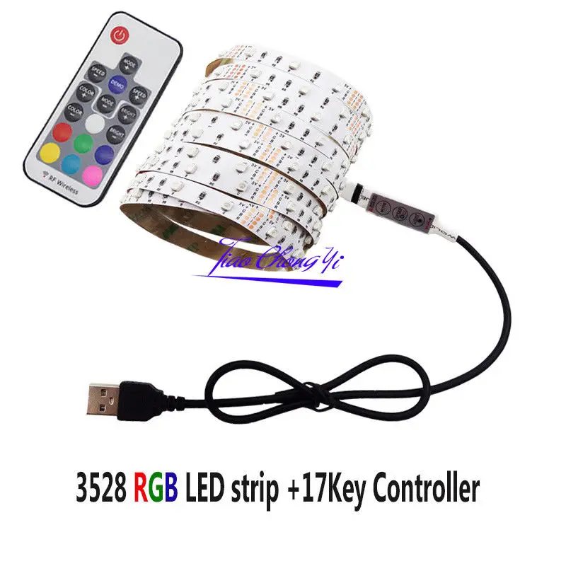 USB DC5V LED Strip Light 5050 2835 SMD RGB Bar TV White Lighting Kit + 3key / 17Key RGB USB Remote Control