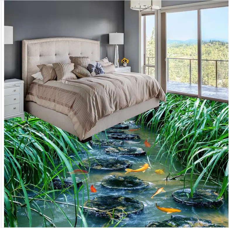 

Custom Photo Floor 3D Wallpaper Modern Art Creek stone path 3D floor PVC Wall Paper Self-adhesive Floor Mural