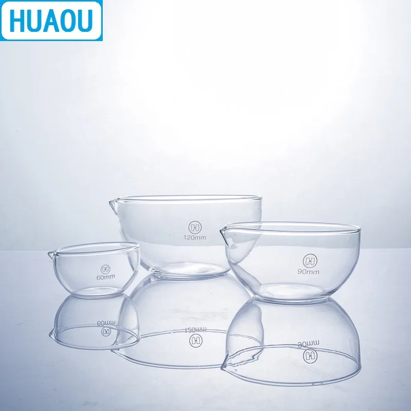 HUAOU 90mm Evaporating Dish Flat Bottom with Spout Borosilicate 3.3 Glass Laboratory Chemistry Equipment