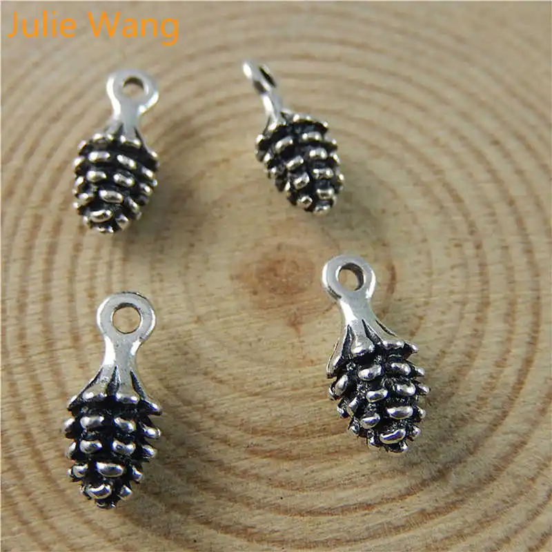 Julie Wang 20PCS Vintage Pine Cone Charms Echinacea Antique Silver Color Alloy Pendants Decor Finding Jewelry Making Accessory