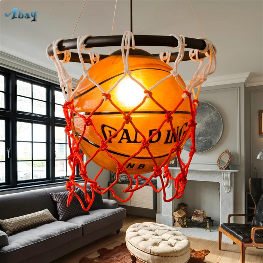 American Basketball Pendant Lights Kids Bedroom Vintage Retro Bar Table Sports Store Lamps Dining Room Hanging Glass Fixtures