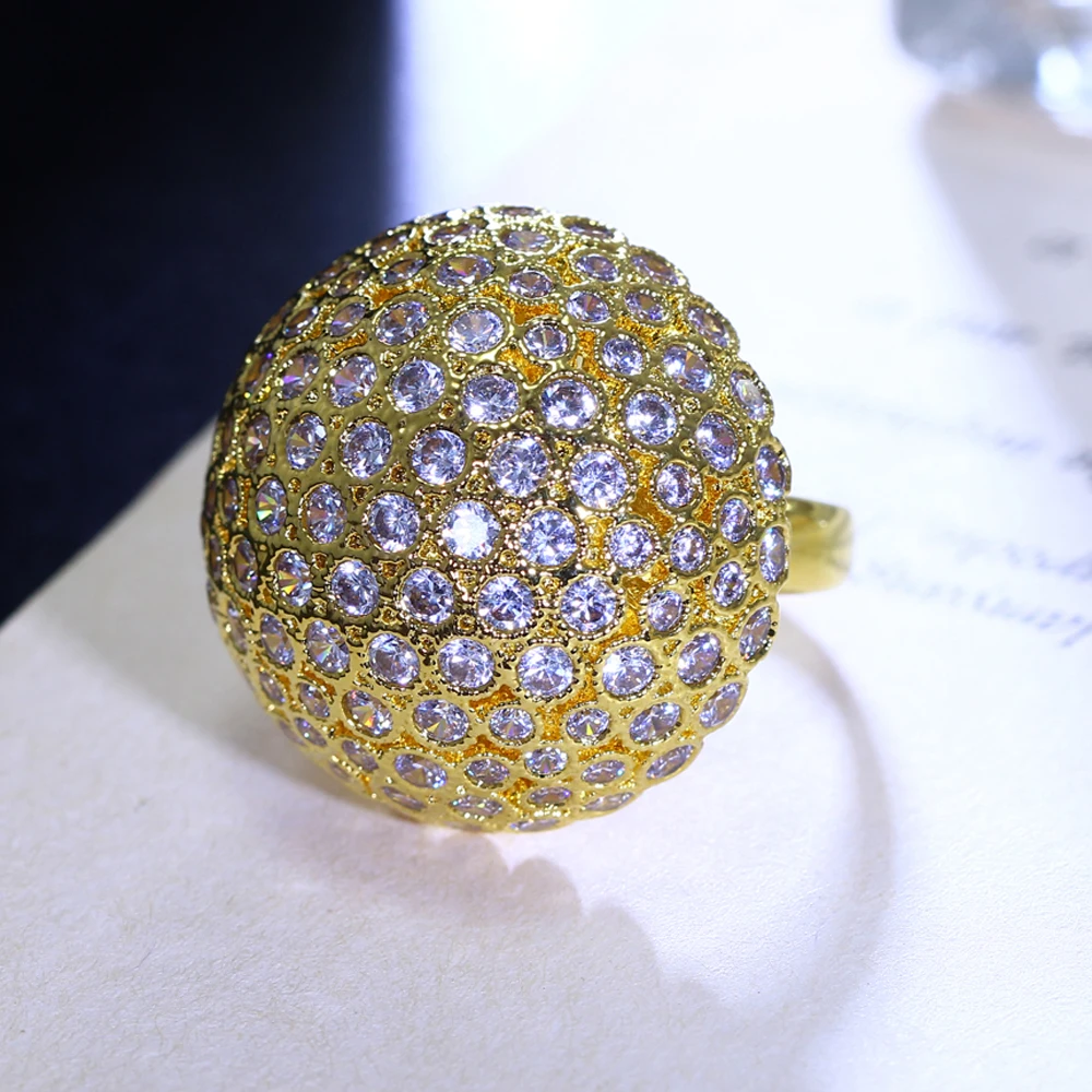 New Gold Color Zircon Big Ring For Woman Mushroom Design Clear Crystal Allied Eexpress Female Copper Statement Jewelry