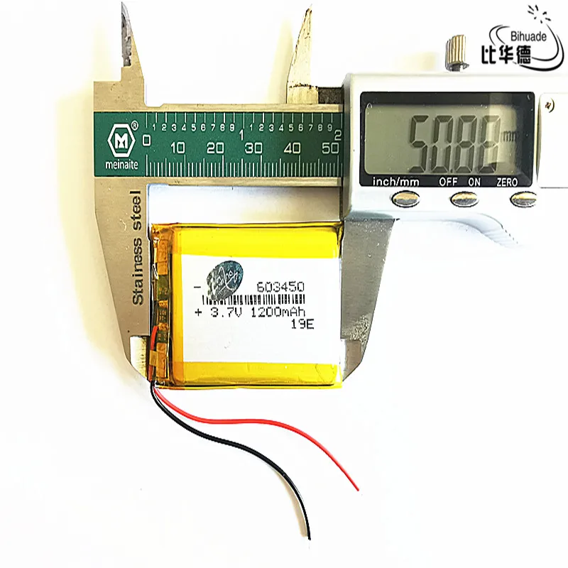 Bateria recarregável do polímero do lítio, 3.7V 603450, 1200mAh, tamanho 6x 34x50mm