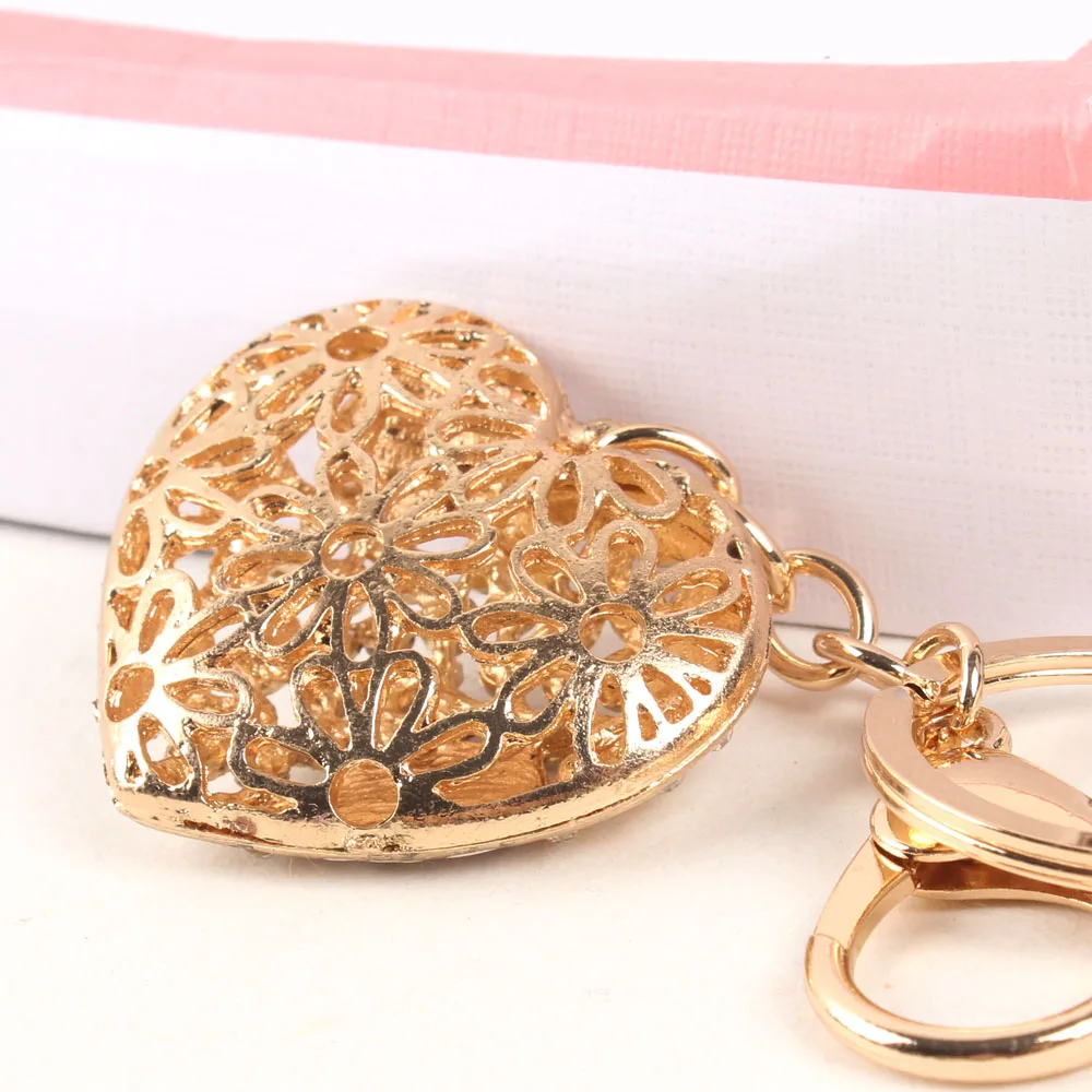 Sweet LOVE Heart Rose Flower New Cute Crystal Charm Pendant Purse HandBag Car Key Ring Chain Wedding Party Jewelry Gift