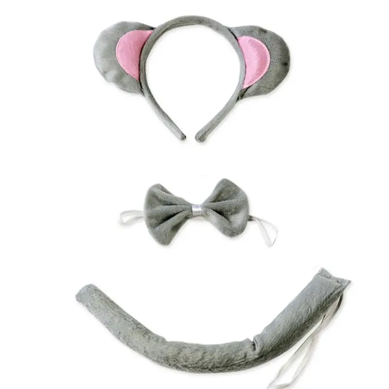 Conjunto de disfraces de animales para niños y adultos, diadema bonita con orejas de ratón, pajaritas de cola larga, Kit de Cosplay para fiesta de cumpleaños y Halloween, 3 uds.