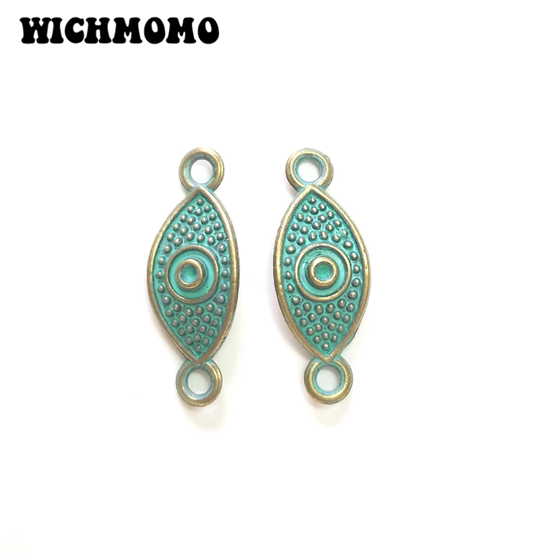 New Fashion 10pcs Green Retro Patina Plated  Evil Eyes Zinc Alloy Charms Connector Linker  for DIY Jewelry Accessories