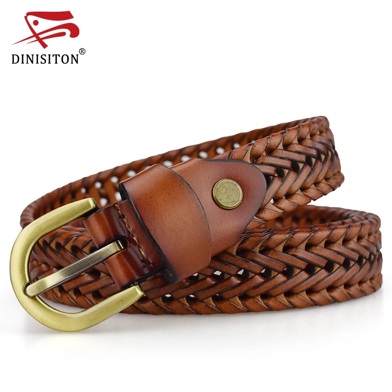 DINISITON Weaving Belt Designer Genuine Leather Belts For Women Woven Thin Female Strap Ladies Braided Belts Woman Fashion