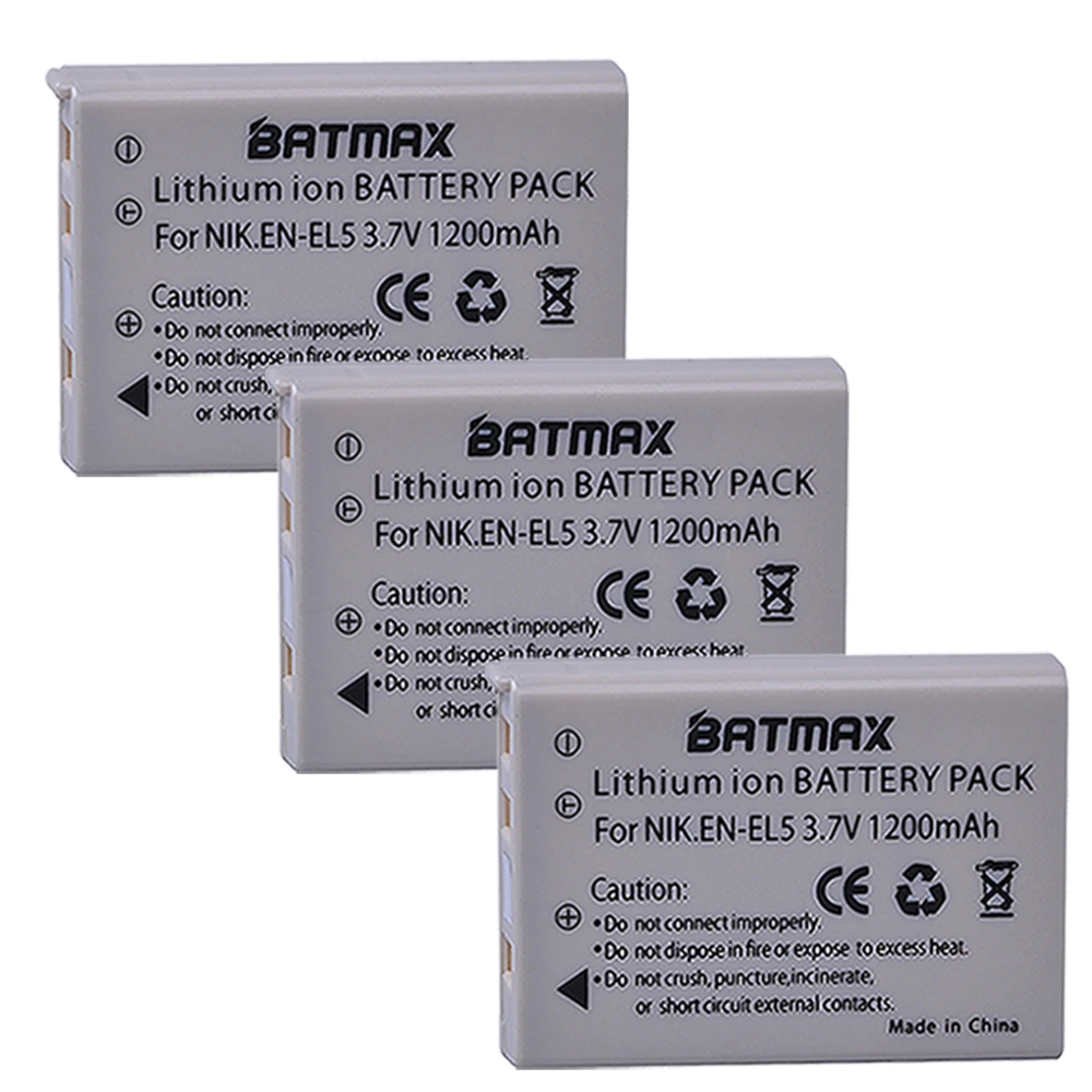 Batería de cámara de iones de litio, Cargador USB LCD para NIKON Coolpix P530 P520 P510 P100 P500 P5100 P5000 P6000, 3,7 V EN-EL5 EN EL5, 3 uds.