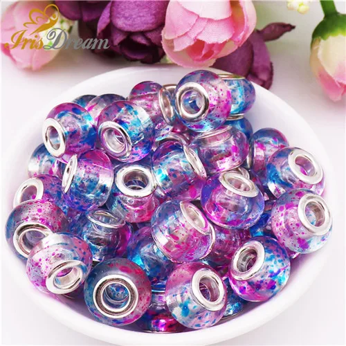 10Pcs Large Hole Murano Spacer Bead Charms Plastic Resin Glass Beads For DIY Jewelry Making Fit Pandora Bracelet Bangle Earrings