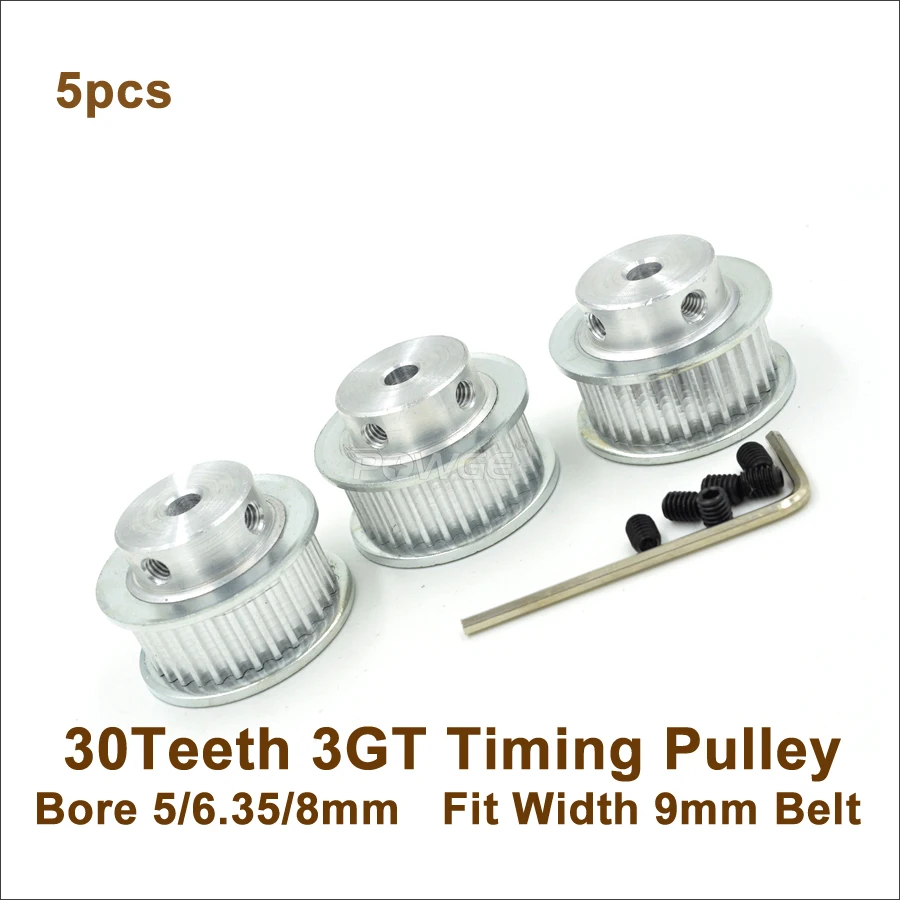 

POWGE 30 Teeth 3GT Timing Pulley Bore 5/6.35/8mm Fit Width 9mm GT3 Timing Belt 30T 30Teeth GT3 Timing Pulley 3D Printer