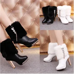 2019 autumn and winter new ladies booties snow boots women's boots rabbit hair with high heels