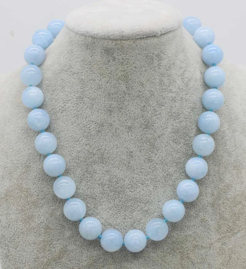 

wholesale 14mm blue jade round necklace 18inch FPPJ nature beads