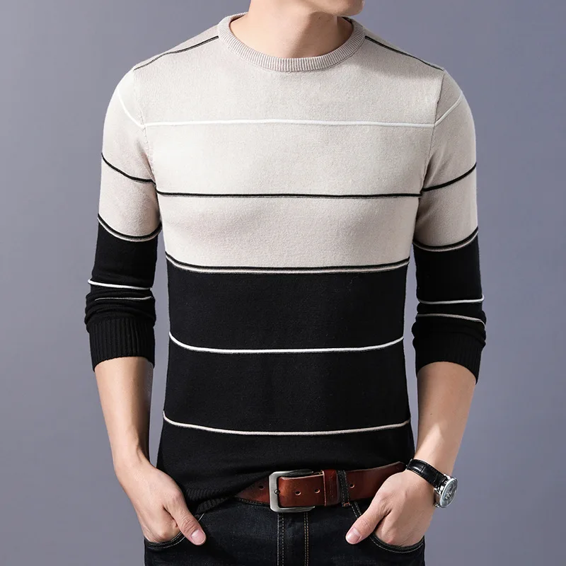 2025 Casual Men\'s Sweater O-Neck Striped Slim Fit Knittwear Autumn Winter Mens Sweaters Pullovers Pullover Men Pull Homme M-3XL