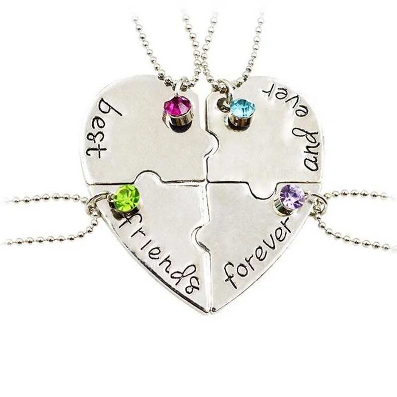 

Best Friends Forever Split Heart Crystal Pendant Necklace BFF Valentine Friendship Sisters Jewelry Gifts Set of 4