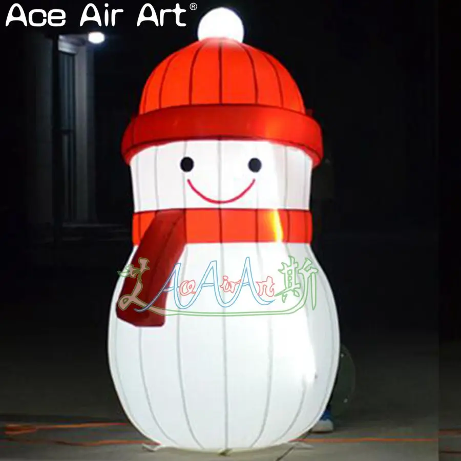 

New Arrive Illuminated Inflatable Snowman Christmas Mascot White Lighting with a Red Hat Roof top Balloon on Sale