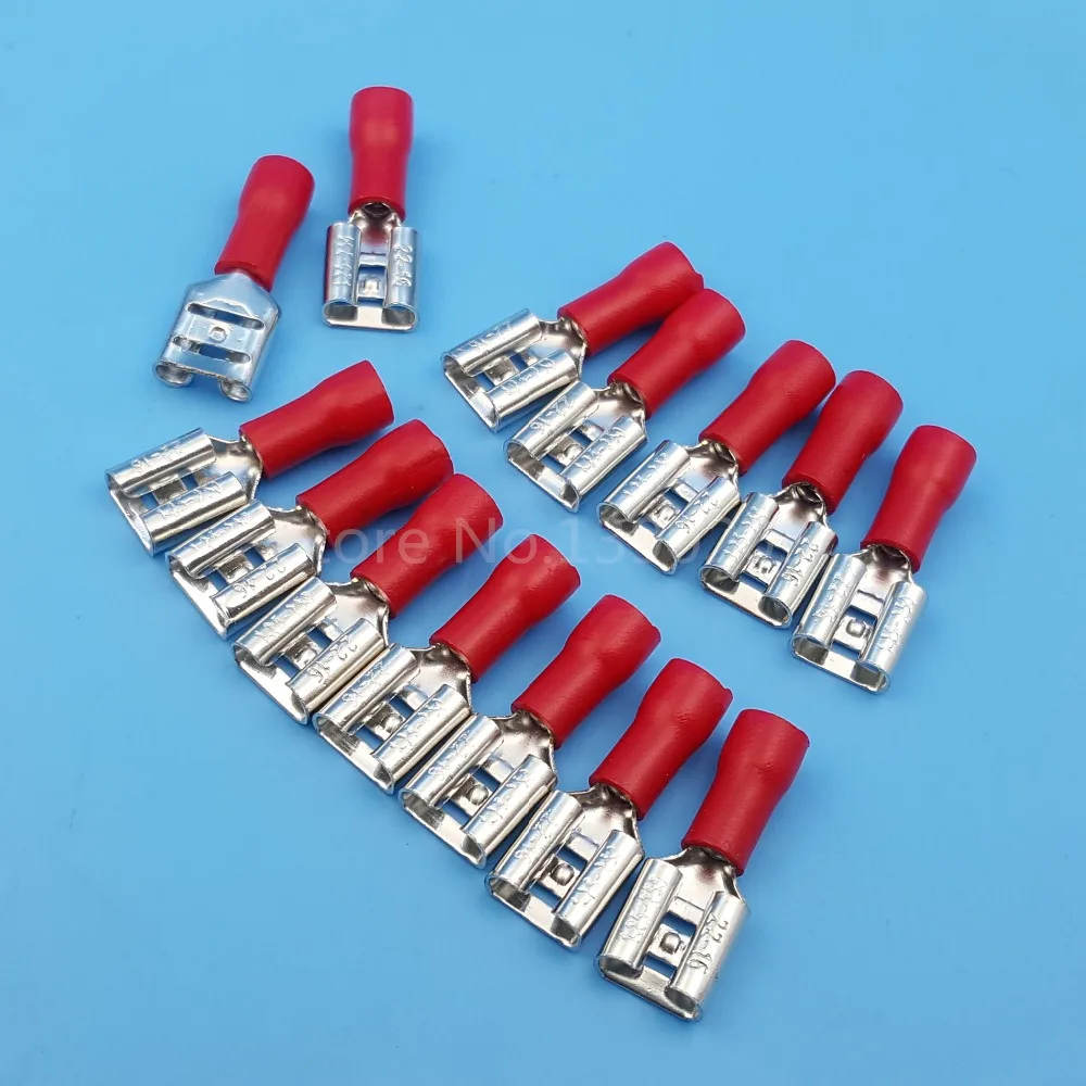 

1000Pcs RED 6.3mm FDD1.25-250 Female Spade Insulated Quick Disconnects 16-22 AWG Wire Crimp Terminals Connector