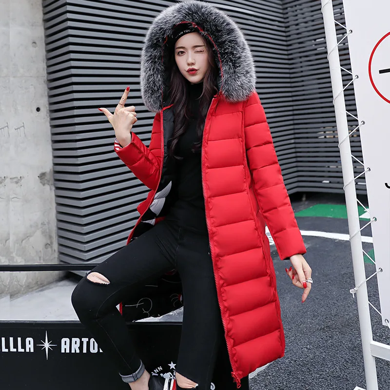 2019 Women\'s Winter Jacket The Two Sides Wearing Large Fur Collar Cotton Jacket Long Over The Knee Thick Hooded Women Outwear