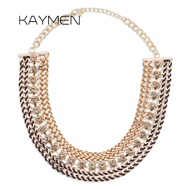 KAYMEN New Handmade Strands Rope Crystal Statement Chokers Necklace Chunky Fashion Jewelry for Women Drop-shipping Wholesale