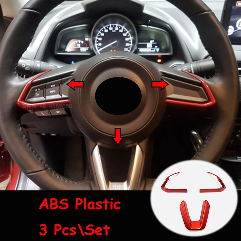 

ABS Plastic red For Mazda 2 Demio / Mazda CX3 CX-3 2018 Car Steering wheel Button frame Cover Trim Car styling Accessories