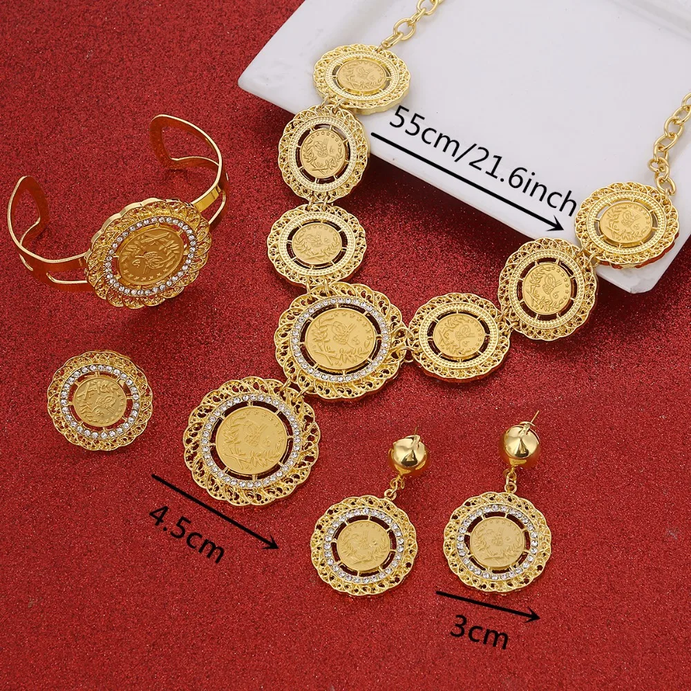 Necklace Earrings Ring Bangle Big Coin Jewelry Sets Gold Color Turkey Coins Arab Gifts Turks Africa Party