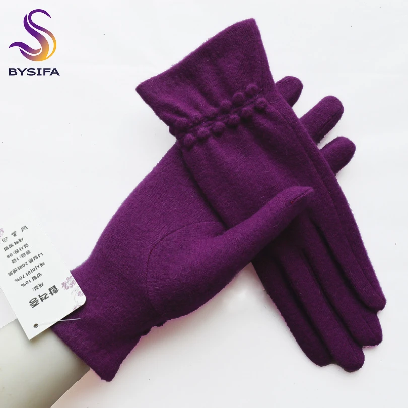 BYSIFA – gants en laine pour femmes, épais et chaud, pour écran tactile, collection printemps-automne, doux, élégants, rose vif