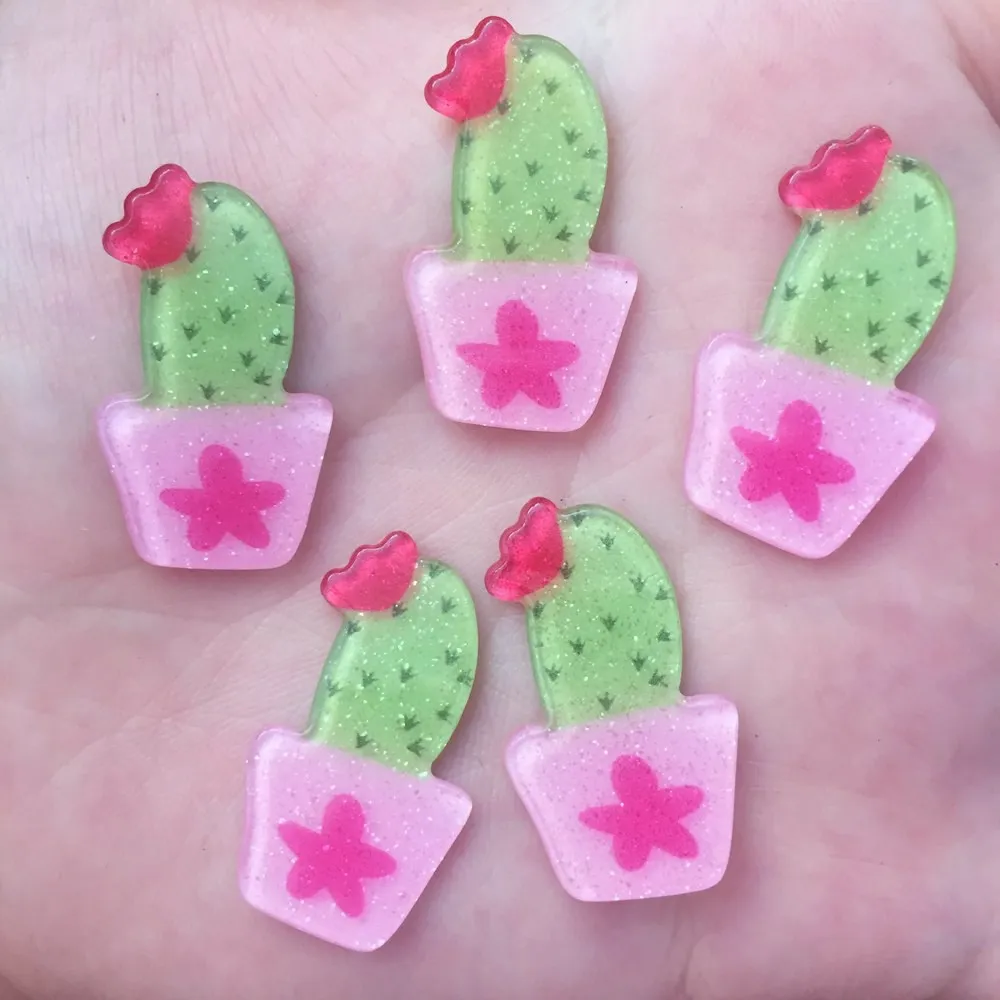 

Glitter Colourful Cactus Flat back Acrylic sheet Miniature pattern applique 10pcs DIY Wedding scrapbook craft OF625