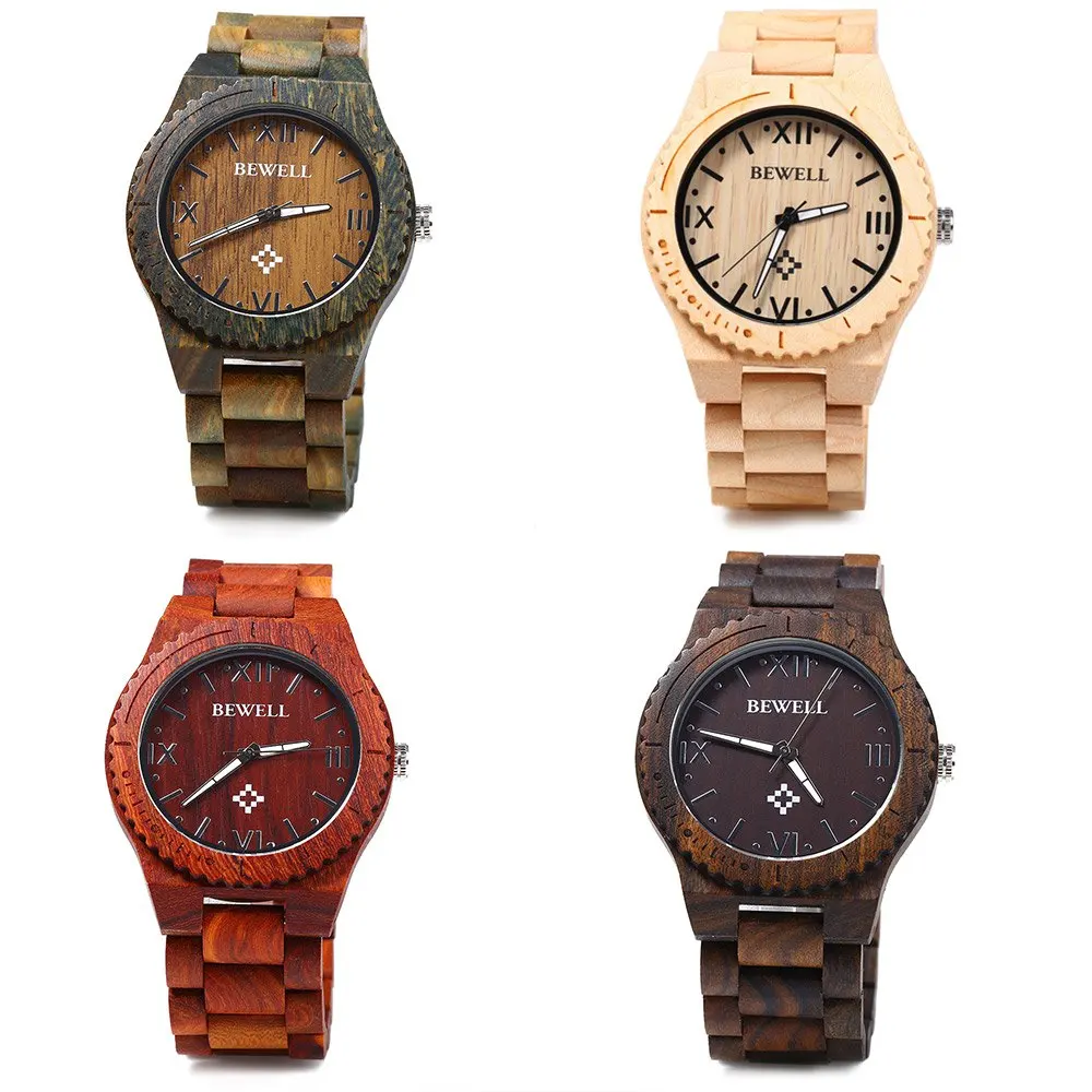 Bewell ZS - W065A Wood Men Quartz Watch Roman Numeral Scales Waterproof Wooden Man watches Brand Luxury relogio masculino