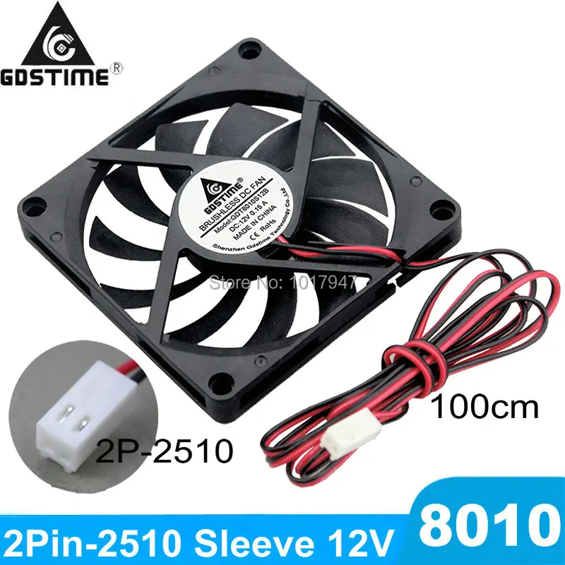 

5Pcs Gdstime 80x80x10mm DC 12V 8cm 80mm Brushless Computer Cooling Case Fan 2Pin 2510 Connector 100cm Cable Length