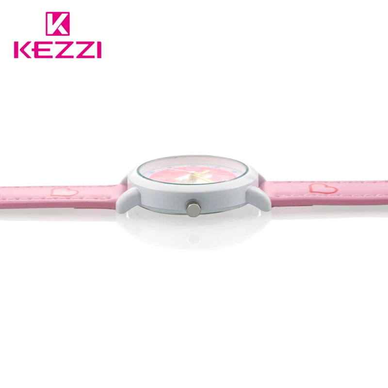 KEZZI Love Hearts child Watches Girl Leather Printing Strap Cartoon Kids Watch Students Quartz Wristwatch Casual Fashion Horloge