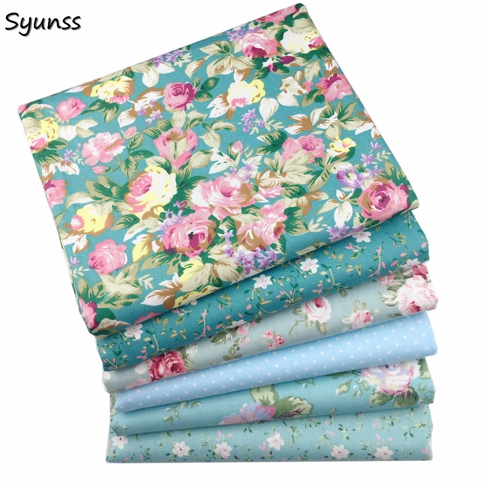 Blue Florals Sewing Cloth, 100% Cotton Fabrics, Fat Quarters Patchwork, Scrapbook Material, Doll, Baby Dresses, DIY Tissue