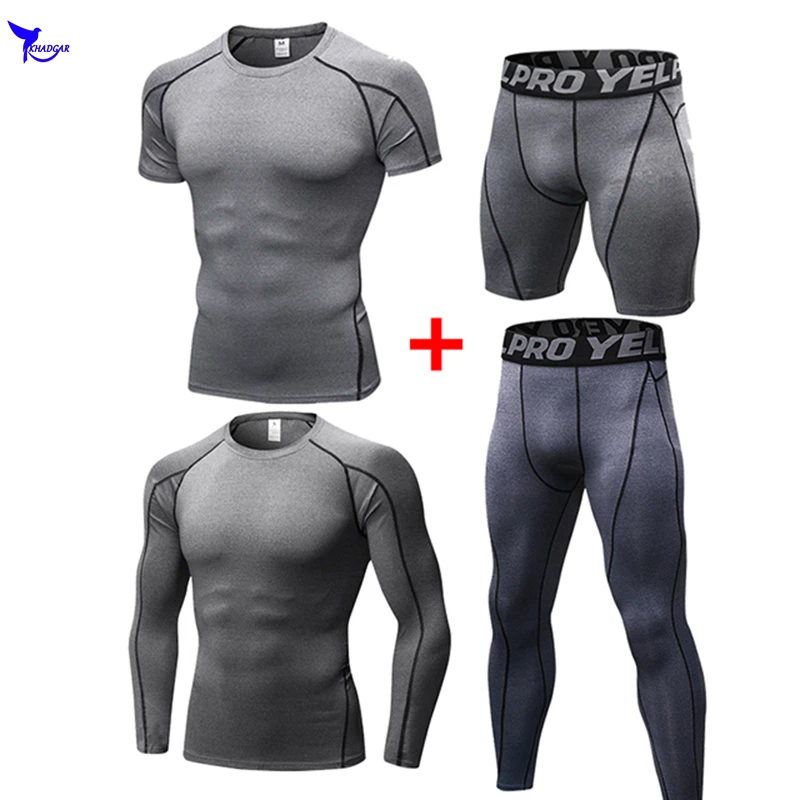 4 Pcs Quick Dry Mens Summer Running Sets Sportswear Compression Sport Suits 2019 Clothes Joggers Training Gym Fitness Tracksuits