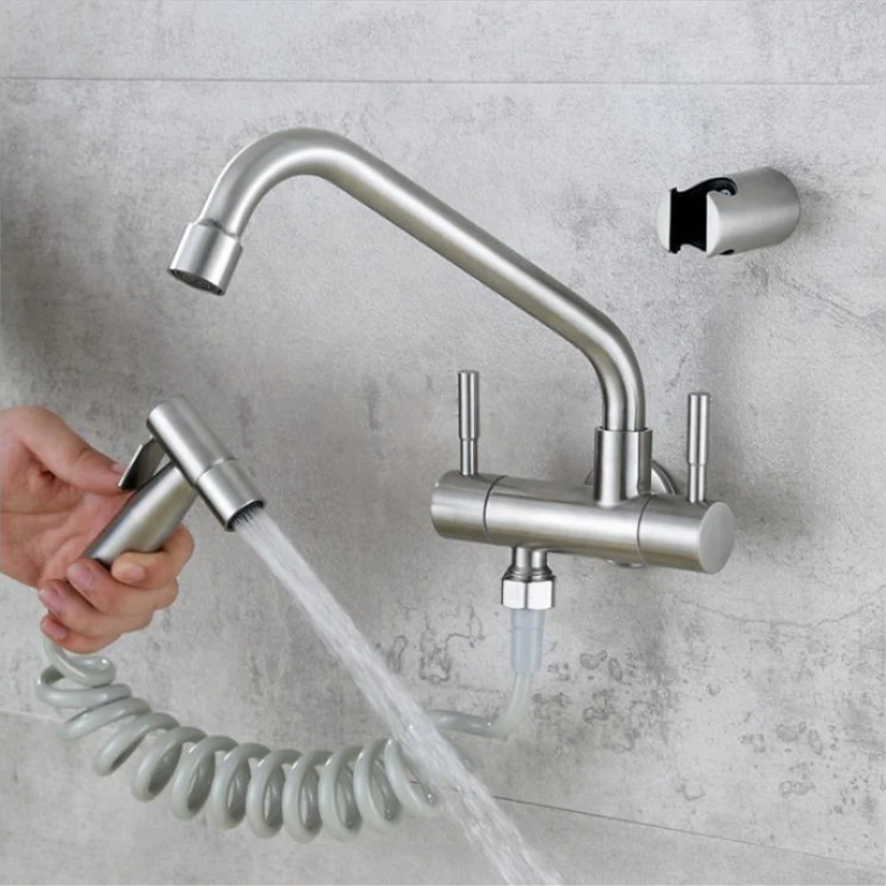 1Set Bidet Faucet Brushed Stainless Steel Shower Tap Washer Muslim Ducha Higienica Cold Water Crane Square Shower Sprayer Head