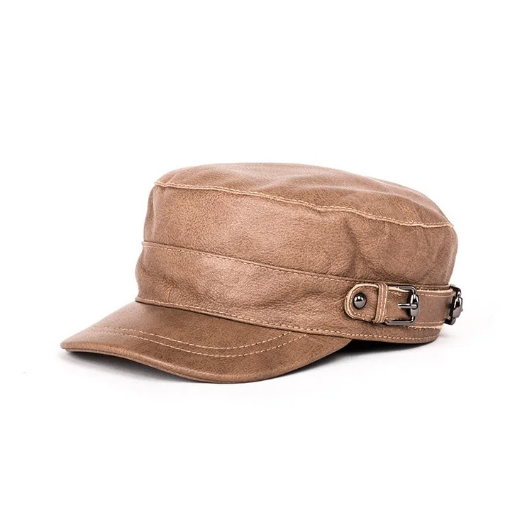 

Harppihop*genuine leather men baseball cap hat high quality men's real sheep skin leather adult solid army hats caps