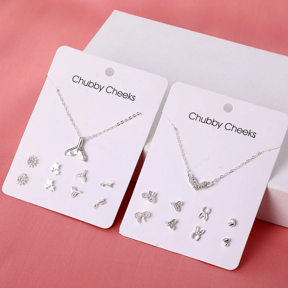 Korean Simple Cute Star Heart plated Necklace Earrings Set Fashion Leaf Earrings Pearl Crystal Necklace Jewelry NE+EA