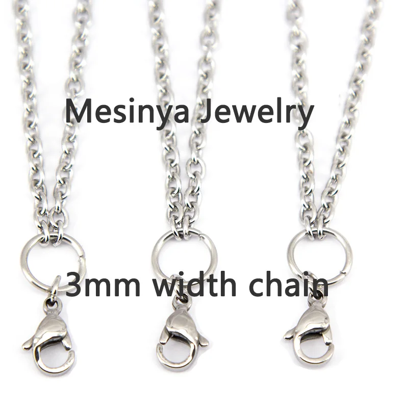 

25pcs Stainless steel 3.0mm width 18''+2'' adjust flat rolo chain necklace for dangle charm floating glass locket