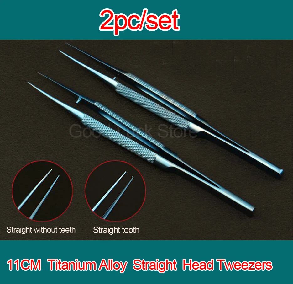 

2pc/set 11CM Micros Titanium Alloy Straight Head Tweezers Platforms Ophthalmic Forceps