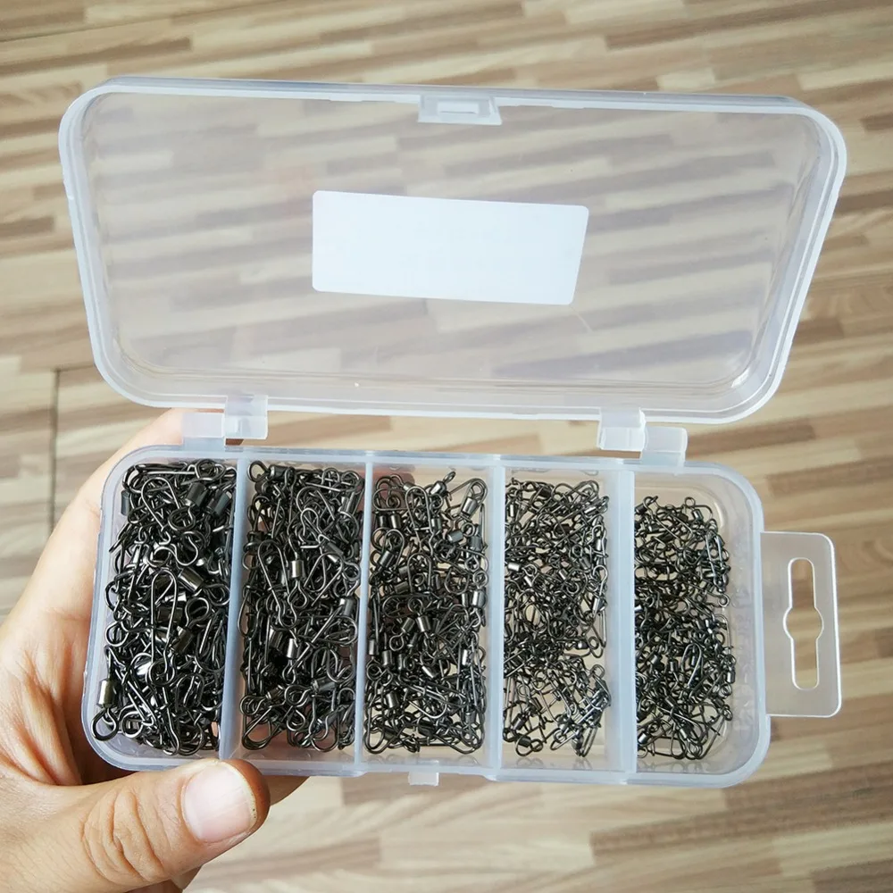 INFOF 250-pieces Fishing Swivels Snap Rolling Swivel with Nice Snap Hook Connector Fishing Kit Feeder Carp Fishing Equipment