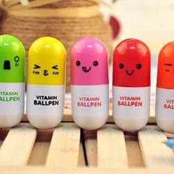 100Pc/Lot Small Gift pen /Cartoon Pills Retractable Promotion Creative Capsule pen/Cute Expression For Children Students
