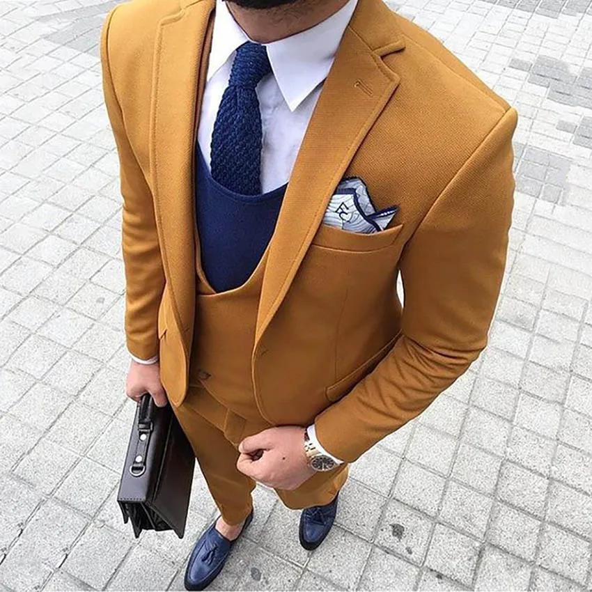 

2020 New Fashion Mens Tweed Wool Suits Three-pieces Slim Fit Formal Shawl Lapel Business Tuxedos Groomman( Blazer+Vest+Pants )