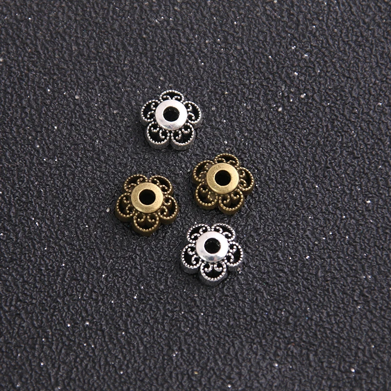 30pcs 10*10mm  Two Color Metal Alloy Hollow Flower receptacle  DIY spaced jewelry accessories Charms Receptacle Ball Caps