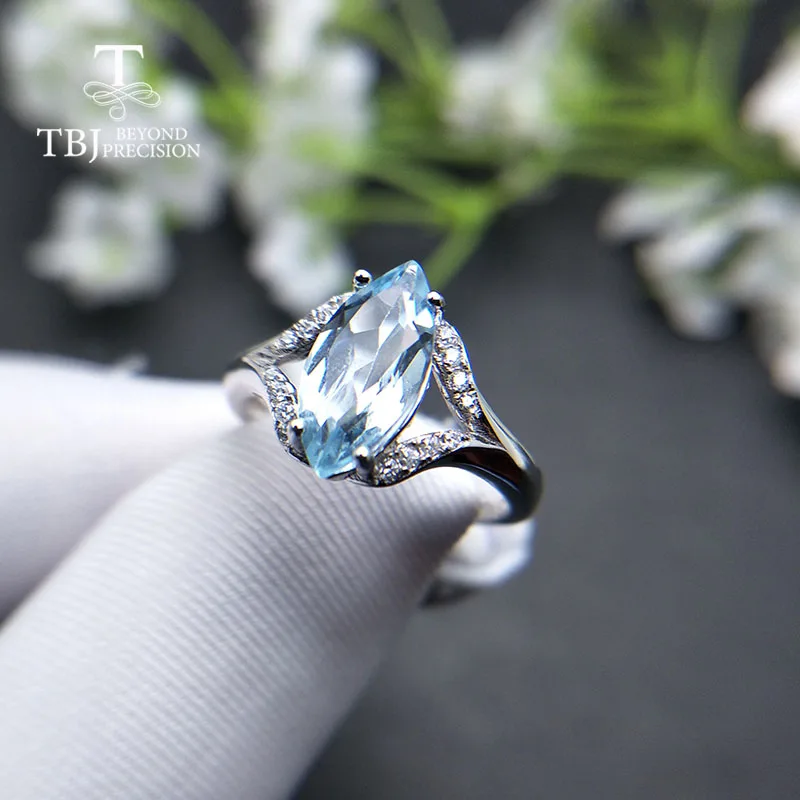 

TBJ, natural sky blue topaz 2.3ct gemstone Ring rea colorful gemstone 925 sterling silver fine jewelry for women mom nice gift